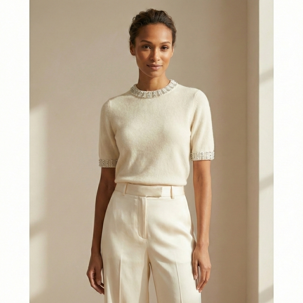 Milano Cream Blouse with Lace Accents
